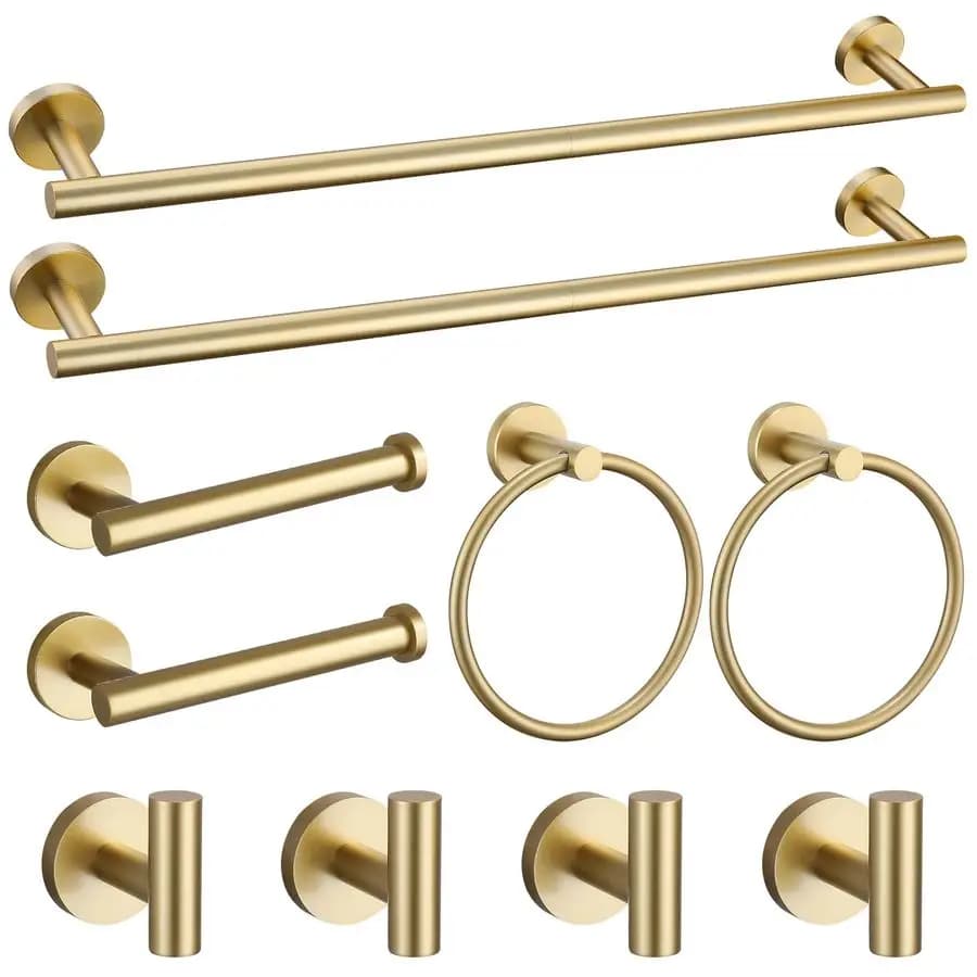 Set di Accessori per Bagno in Acciaio Inox SUS304, 10 Pezzi, Portasciugamani Dorato, Set Porta Carta Igienica
