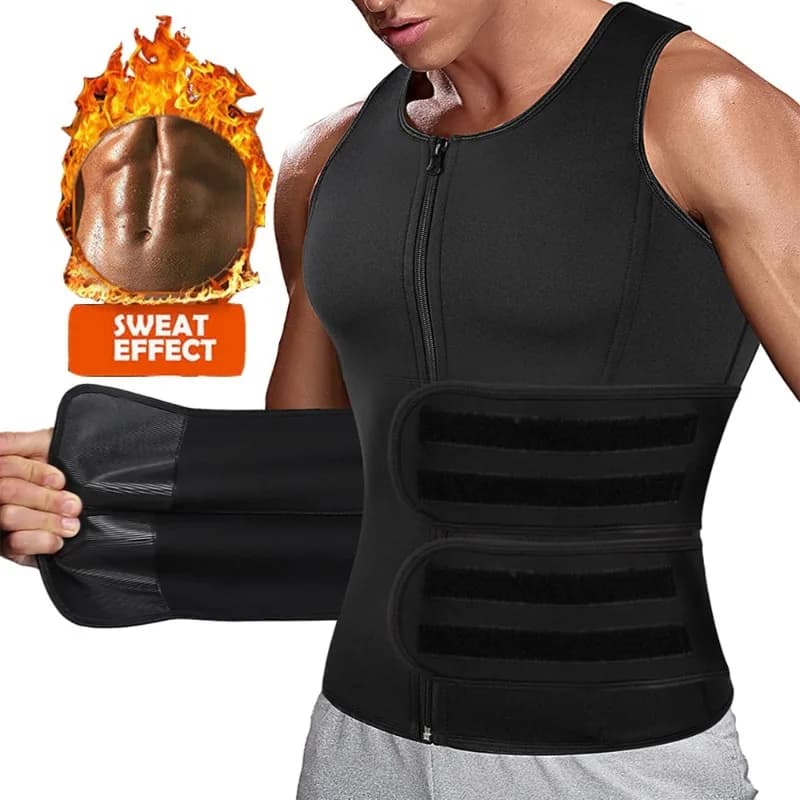 Qtree Neoprene Body Shaper Men's Slimming Gym Fitness sweat waist Trainer corset workout zipper Sauna weight loss top