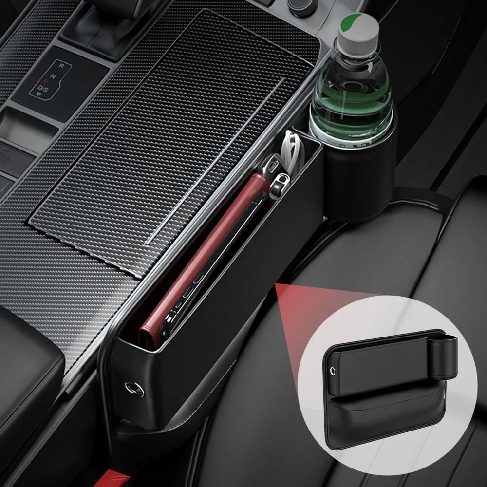 Borsa portaoggetti per fessure tra i sedili auto in pelle PU, contenitore laterale per console auto, organizer per spazi vuoti con portabottiglie