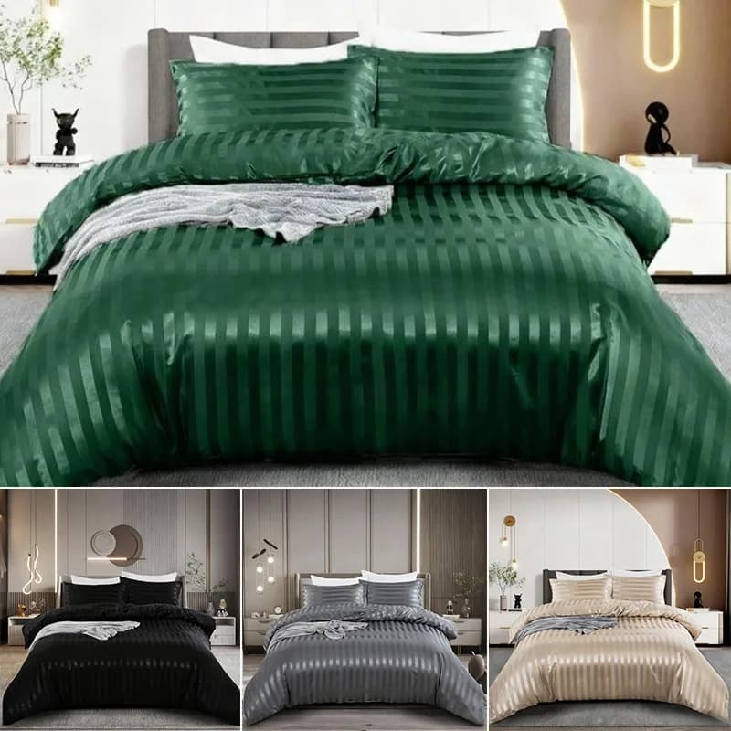 Copripiumino a righe in raso di seta sintetica lavabile tinta unita Set completo/Queen/King/Singolo/Doppio Set biancheria da letto di lusso Home Hotel