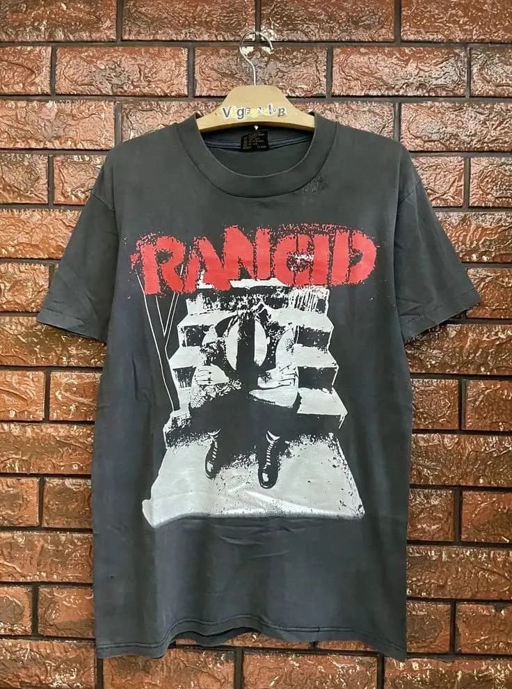 90s Retro Tops Aesthetic Harajuku Graphic Tees Rancid and Out Come The Wolves 1995 Album Tour Black Print Graphic T Shirts