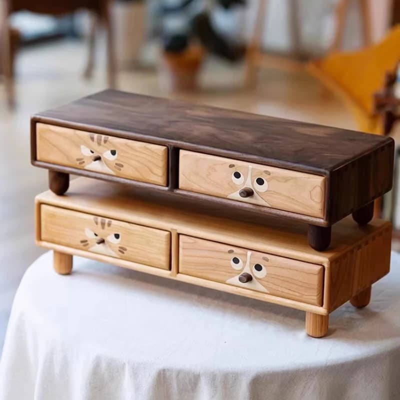 Supporto per Monitor Carino con Doppio Cassetto, Rialzo per Computer in Legno Massello e Organizer da Scrivania, Base Ergonomica per Laptop