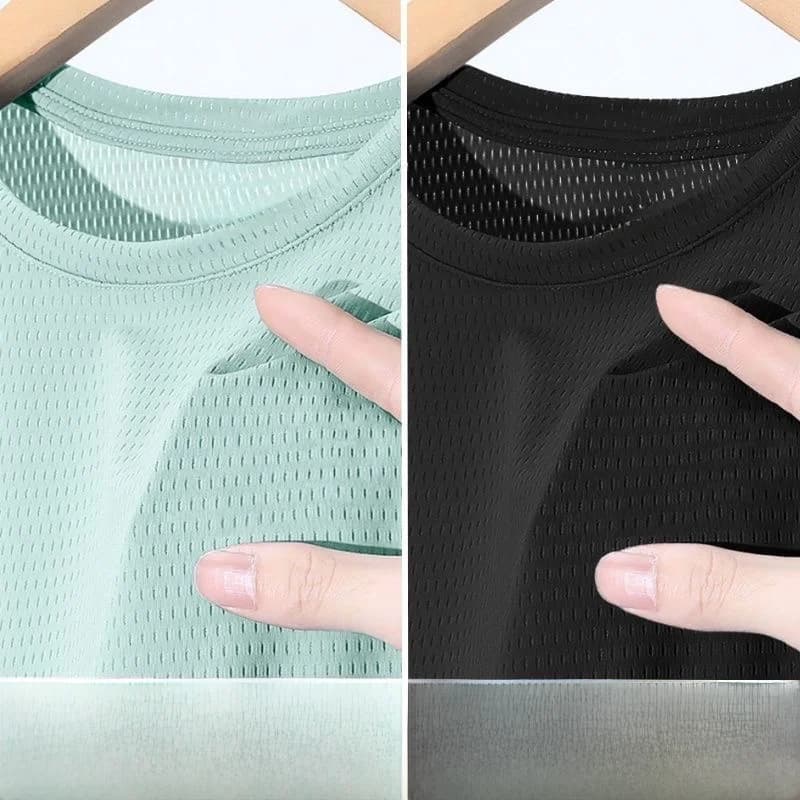 Quick Dry Ice Silk Men's T-Shirt Short Sleeve Summer Outdoor Running Sportswear Loose Fit Bright Thread City Walk Thin Model