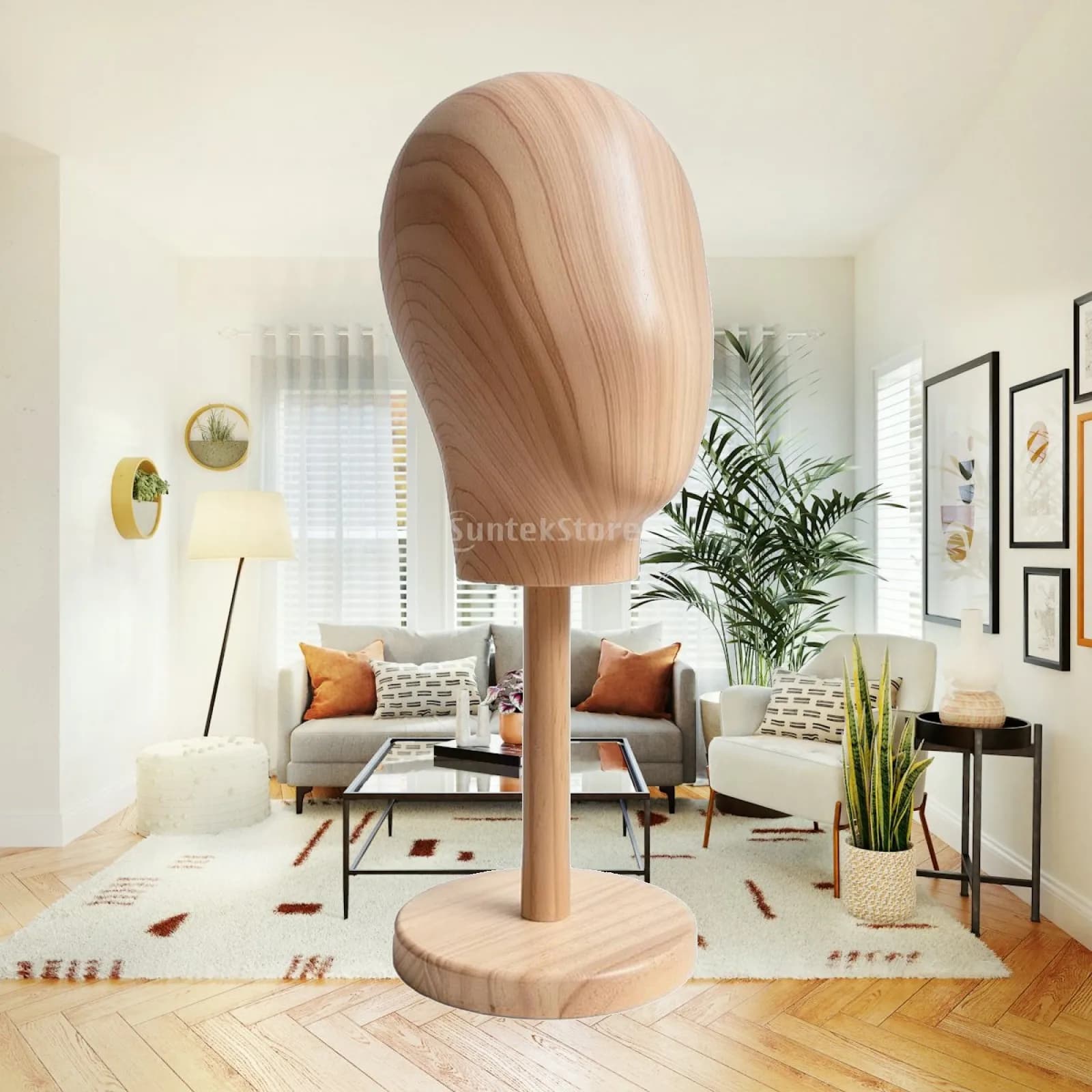 Hat Display Stand with Wooden Foundation-Grain Mannequin Head Stand with Wooden Base Lightweight Hairpiece Display Holder for