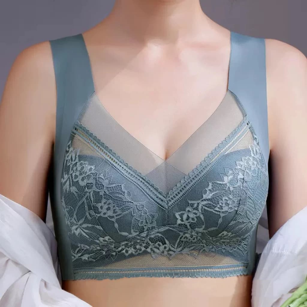 Reggiseno da donna in pizzo taglie forti, modello basic anti-cedimento, sottile, imbottito, in seta ghiaccio, senza cuciture, confortevole e traspirante