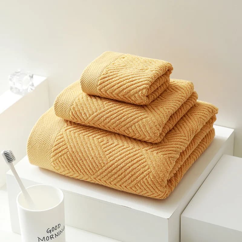 Set di 3 Asciugamani in Cotone a Fibra Lunga: Asciugamano da Bagno, Asciugamano Viso, Morbido e ad Asciugatura Rapida, Beige, Grigio, Giallo, Ideale per Spiaggia