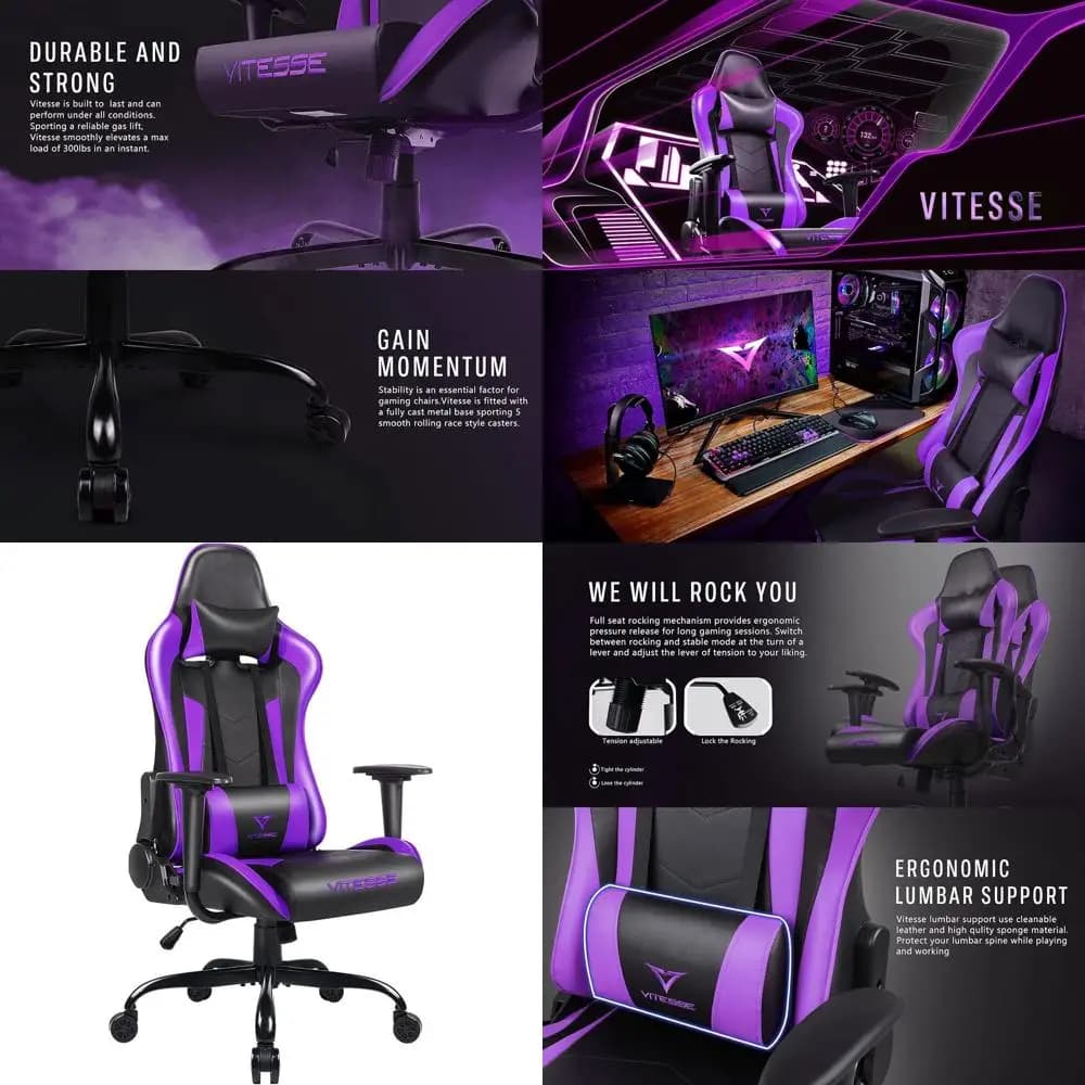 Sedia da Gaming Ergonomica con Schienale Alto, Supporto Lombare e Altezza Regolabile per Donne
