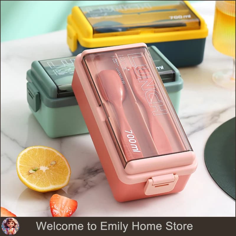 Lunch Box portatile per bambini con forchetta e cucchiaio Scatole Bento per microonde a doppio strato in plastica Set di stoviglie Contenitore per alimenti