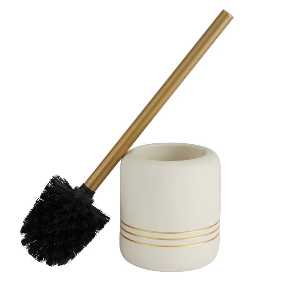 Ceramic Toilet Brush White and Gold