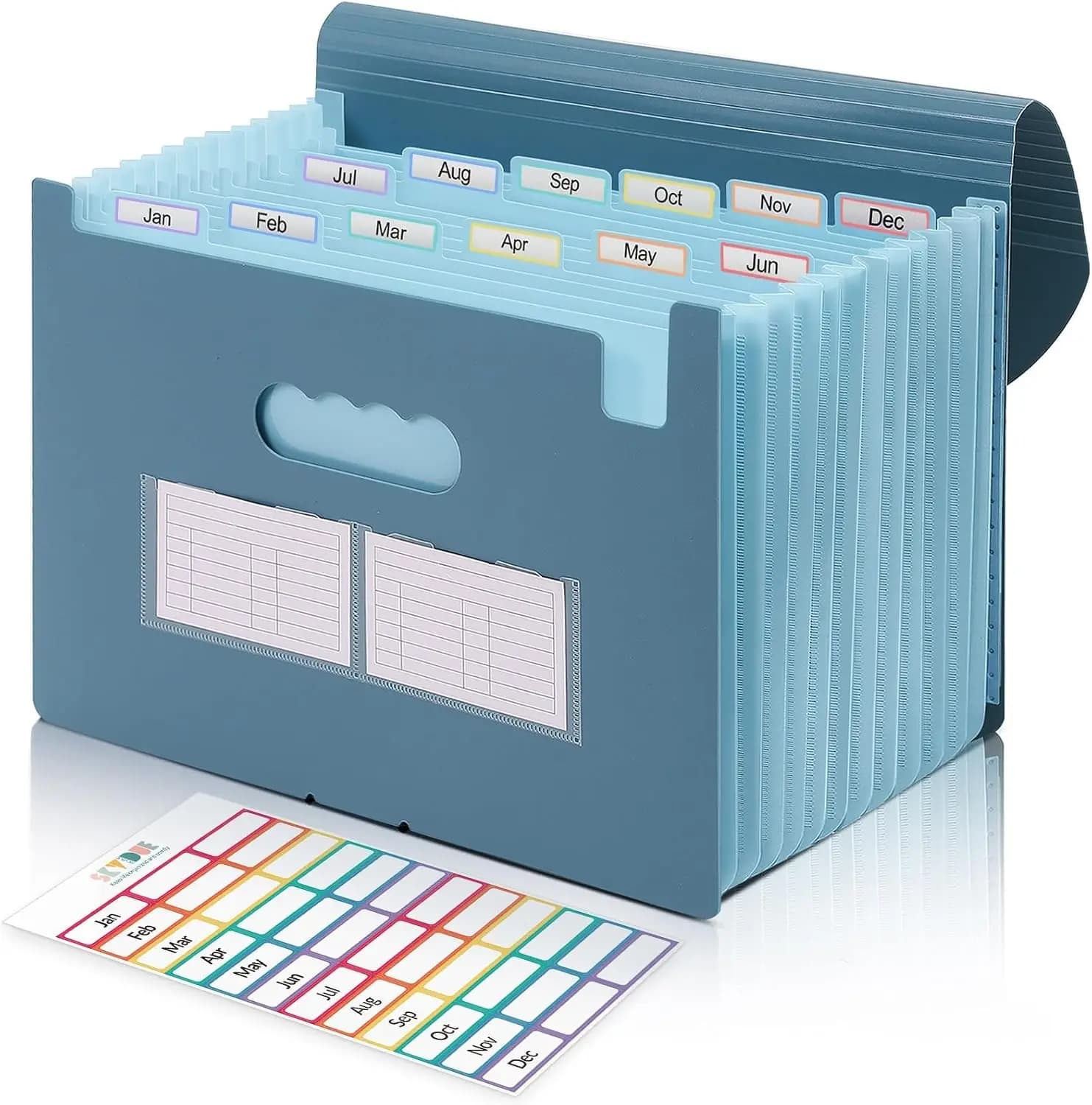 Expanding File Folder with 13 Pockets, Portable Document Organizer for Bills Receipts, Letter A4 Size, Home Office School Supplies, Haze Blue