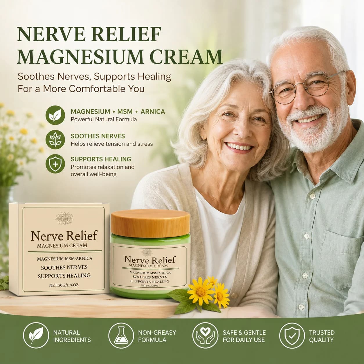 Nerve Relief Magnesium Cream Relieve Muscle Pain Daily Soothing Joint Support Relax Body Stress Body Cream For All Skin Types