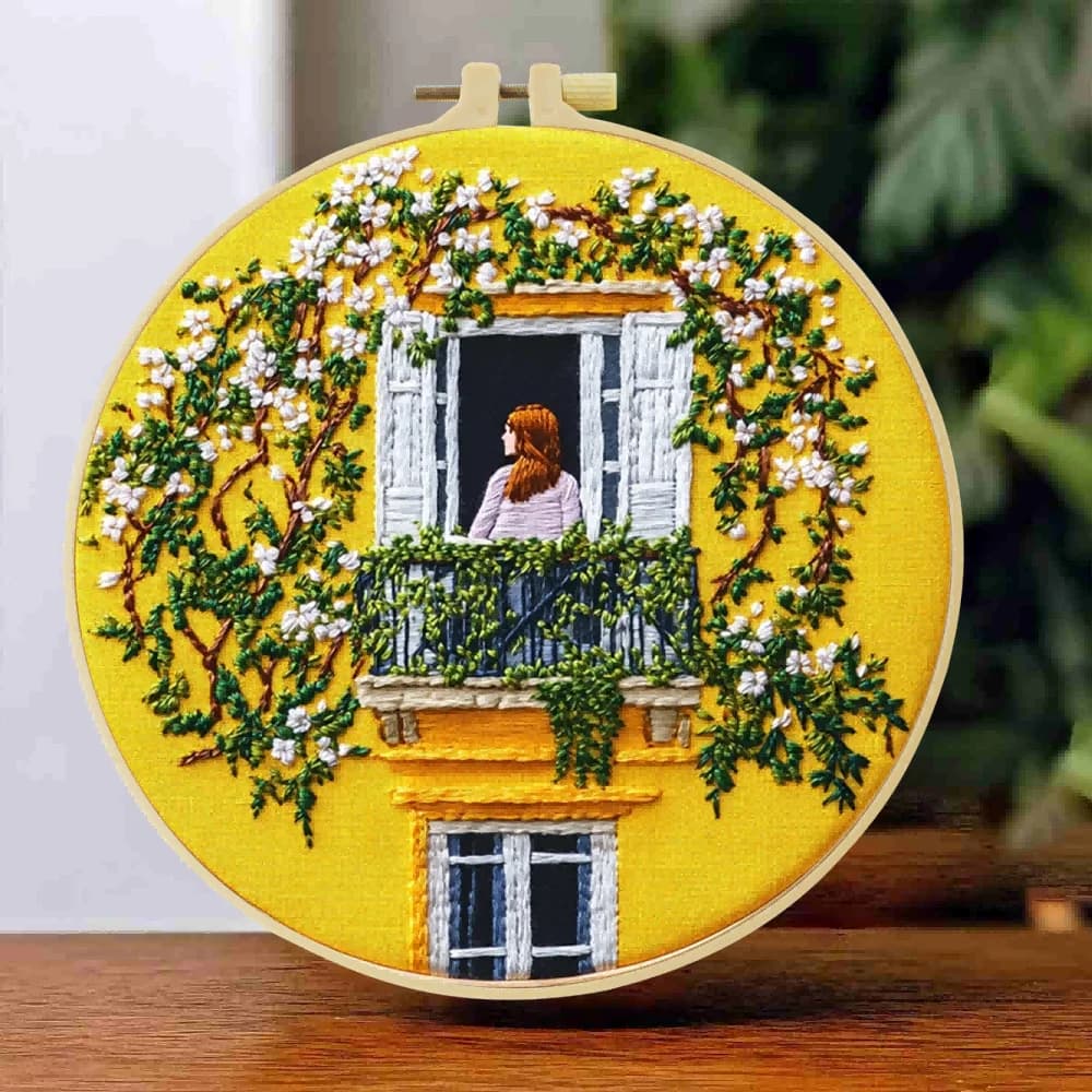 1pc 20X20CM/15X15CM Kit iniziale per ricamo Kit fai da te punto croce Cucito Art-La donna dalla finestra