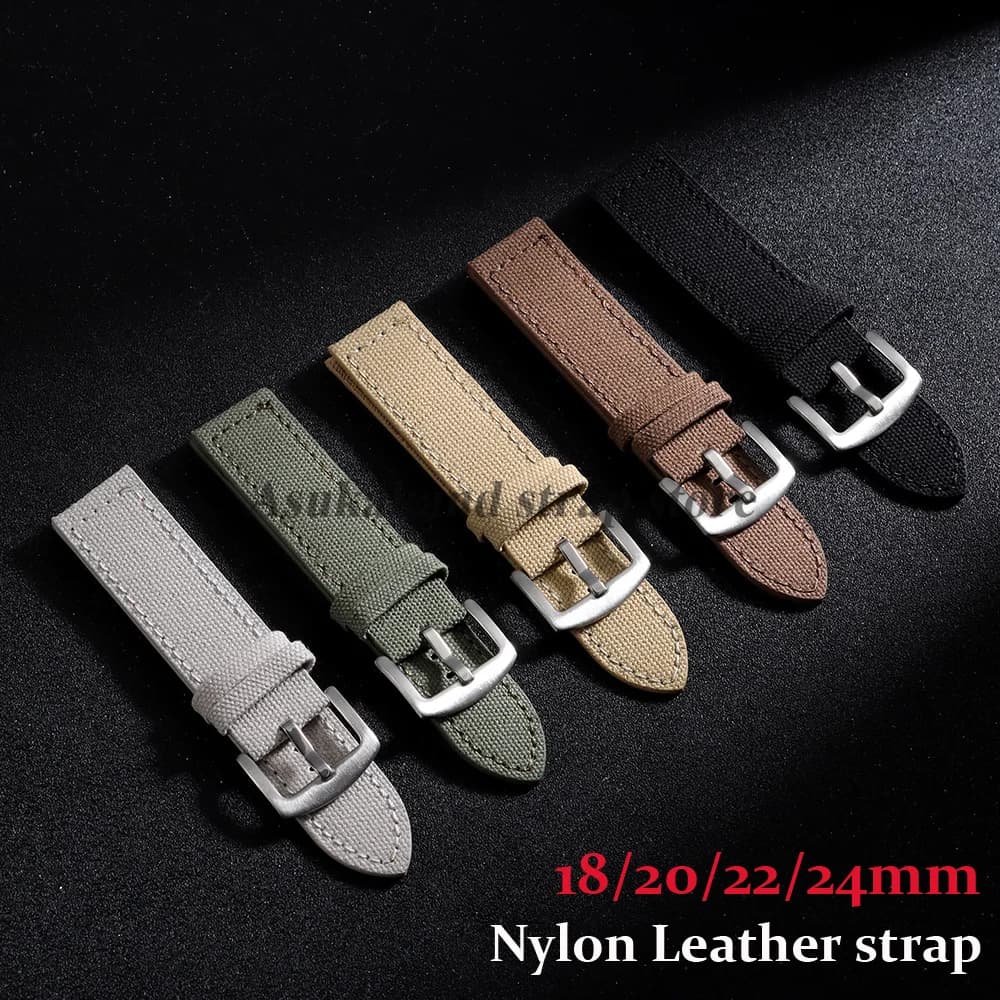 Cinturino per Orologio in Nylon e Pelle Nera da 18mm 20mm 22mm 24mm per Panerai, Omega, Seiko, Bracciali Universali Intrecciati per Uomo e Donna