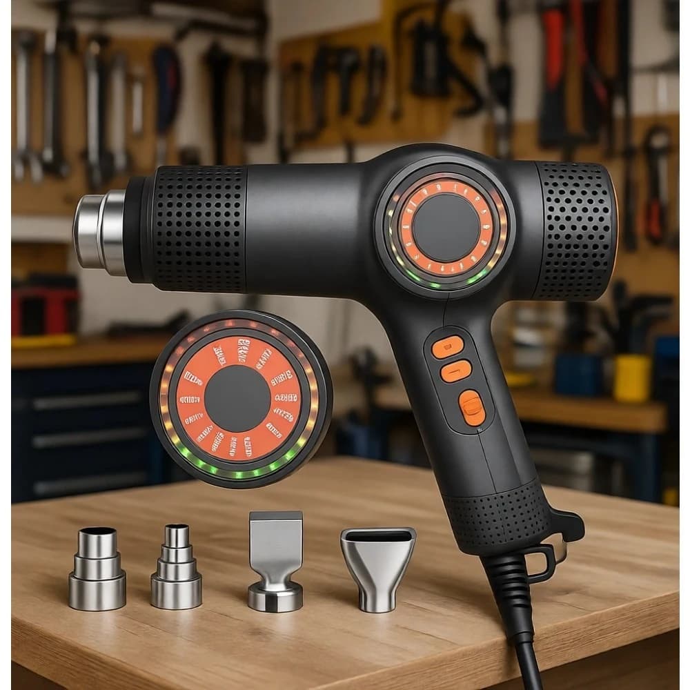 Pistola Termica 1800W a Riscaldamento Rapido 122-1202°F con Display LED e 4 Ugelli per Termoretraibile, Pellicole Auto, Asciugatura e Ammorbidimento