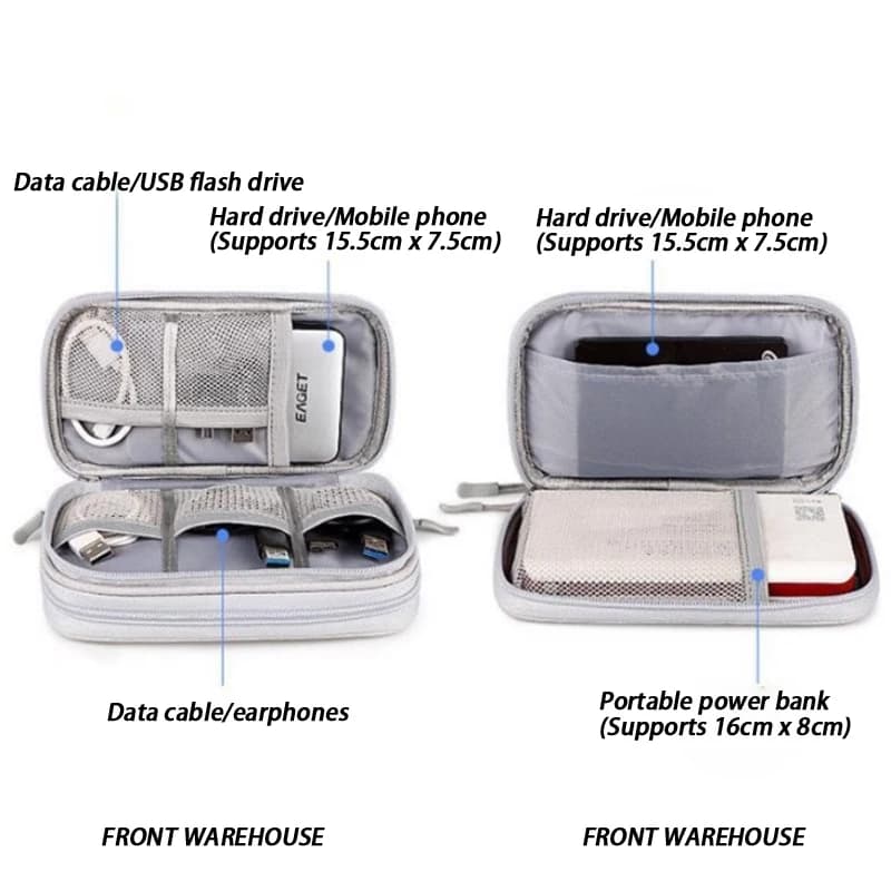 Borsa organizer da viaggio per caricabatterie USB – Custodia portatile con rivestimento in rete per cavi, adattatori e power bank, mantiene l'attrezzatura tecnologica organizzata