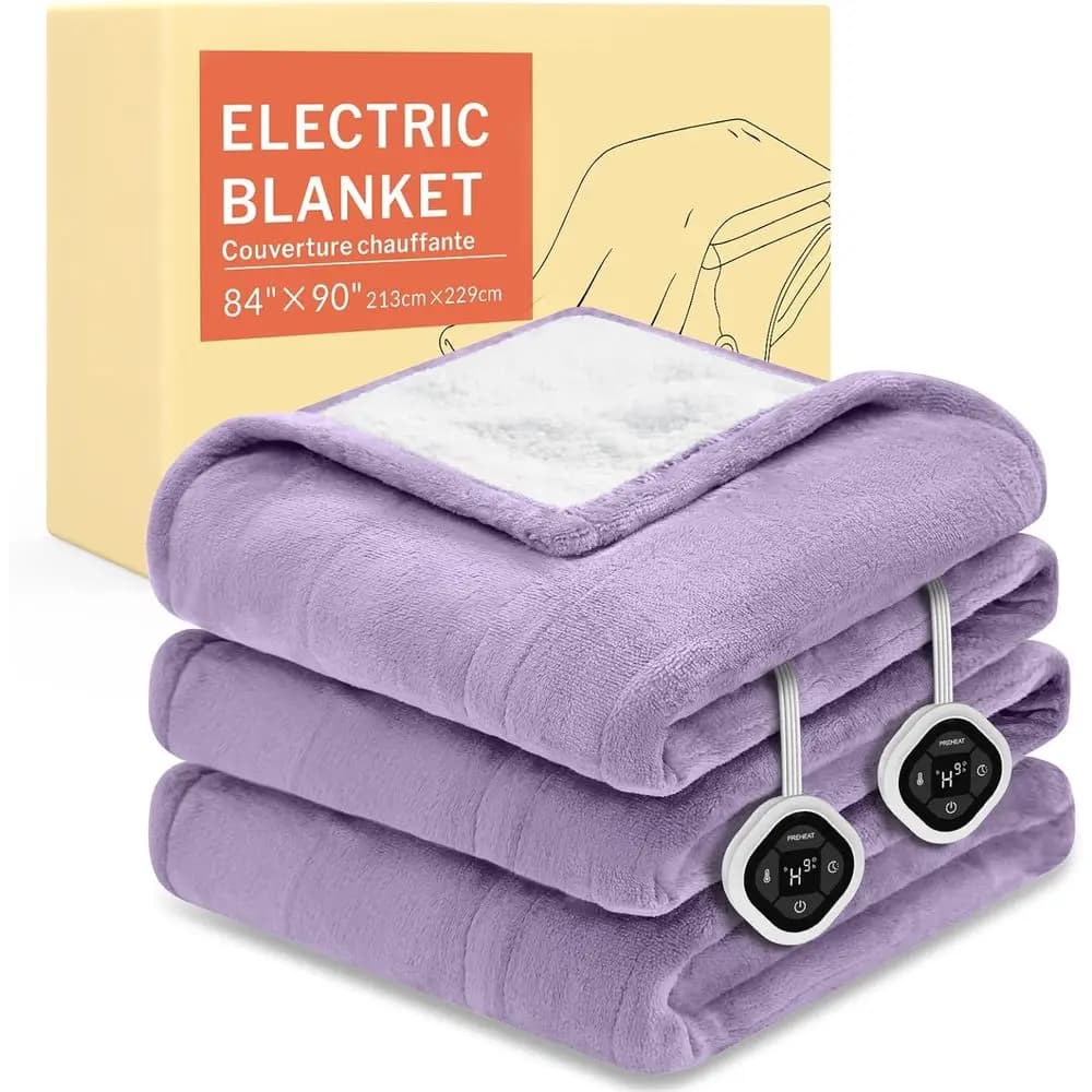 Queen Size Sherpa Electric Blanket with 10 Heat Settings and 1-10 Hour Timer, 120V Only