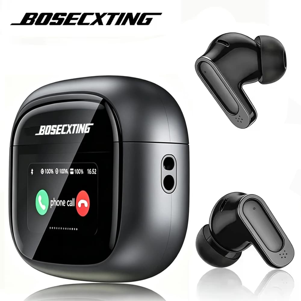 BOSECXTING Smart Touch Multi Functional Full Screen TWS Wireless Bluetooth ANC Noise Cancelling Earbuds Enc Heavy Bass Earbuds