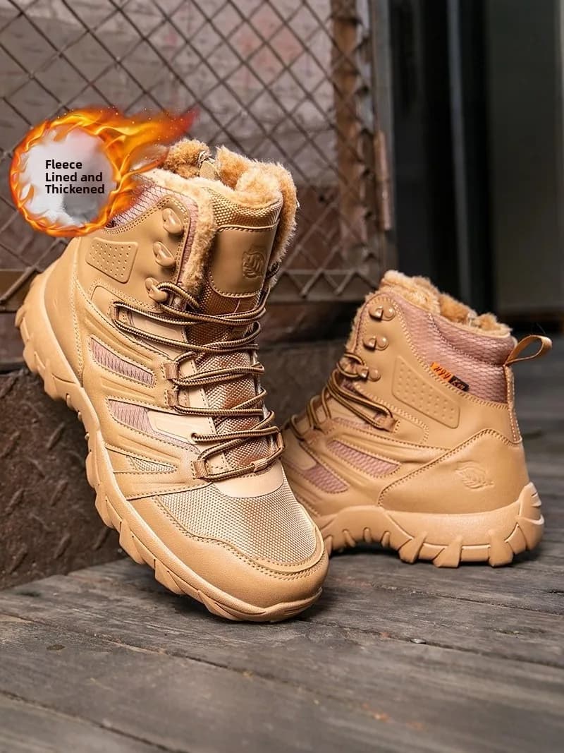 Men's Winter Snow Boots Ultra-Thick Warm Fleece Lined Leather Fur Integrated Outdoor Boots for Temperatures below -40 Degrees