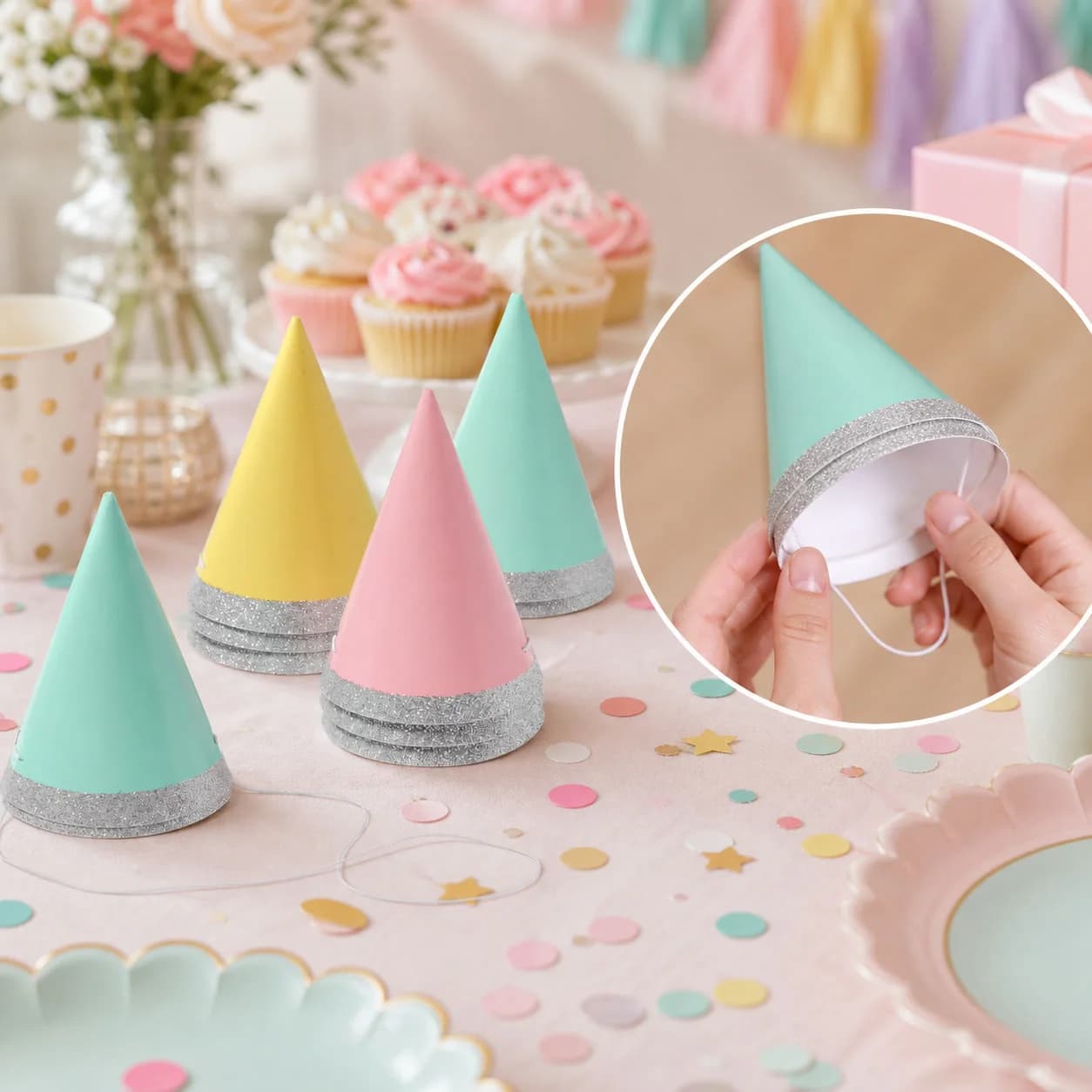 10ct 4 Inch Mini Glitter Party Hats Pastel Cone Caps For Birthday Baby Shower Photo Booth Party Decor