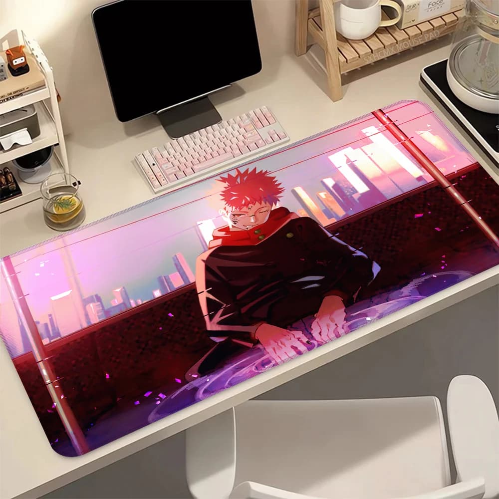 Desk Mat XXL Anime J-Jutsu K-Kaisen Sukuna, Mousepad with Curved Edges, Waterproof, for Computer, Laptop, Gaming, Office, Desk Decoration
