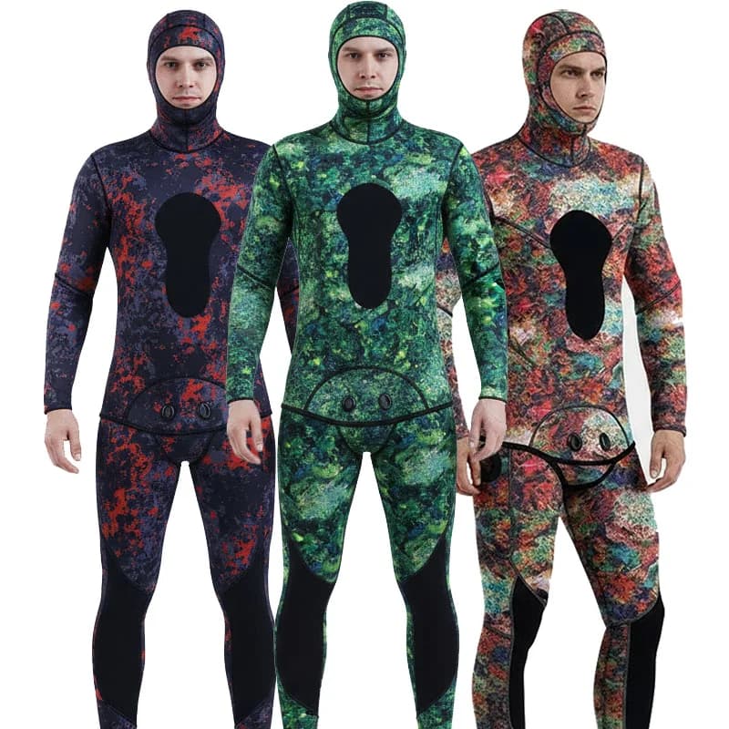 Muta mimetica da uomo Muta da sub in neoprene da 3 mm per il nuoto Pesca subacquea con cappuccio in gomma Mantieni caldo il costume da bagno invernale