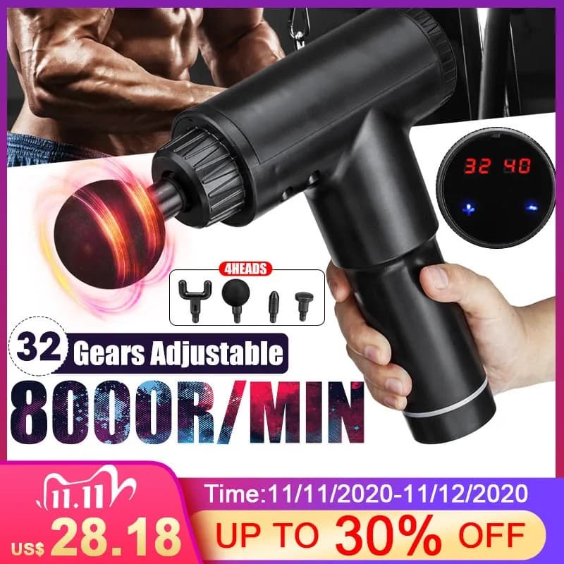 8000r/min Therapeutic Massage Gun 32 marches Muscle Massage Pain Sports Massage Machine Relax body Slimming relief with 4 heads