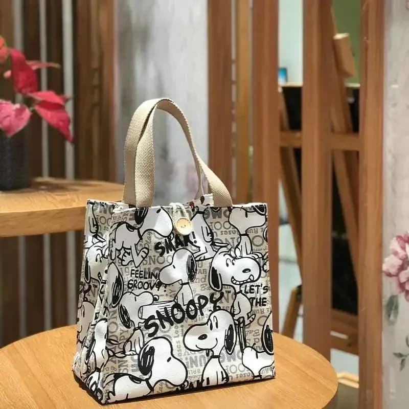 Snoopy Work Student Borsa per pasti in tela, borsa per cartoni animati, borsa per mamma carina, borsa per il pranzo