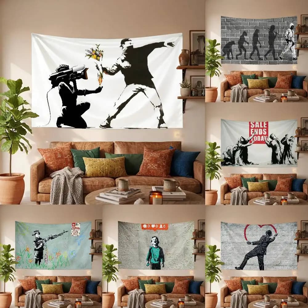 Banksy Balloon Girl Tapestry Wall Hanging Tapestry Art Deco Blanket Curtain Hanging At Home Bedroom Living Room Decor