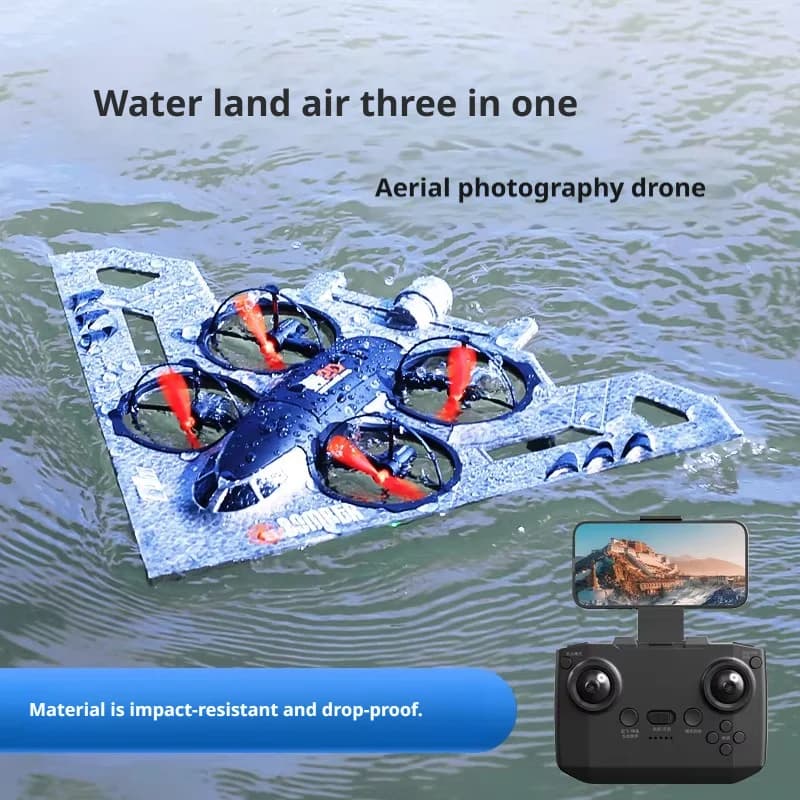 Drone RC 3-in-1 Aereo-Terrestre-Acquatico con Fotografia Aerea HD, Quadricottero Acrobatico, Giocattolo per Bambini, Regalo