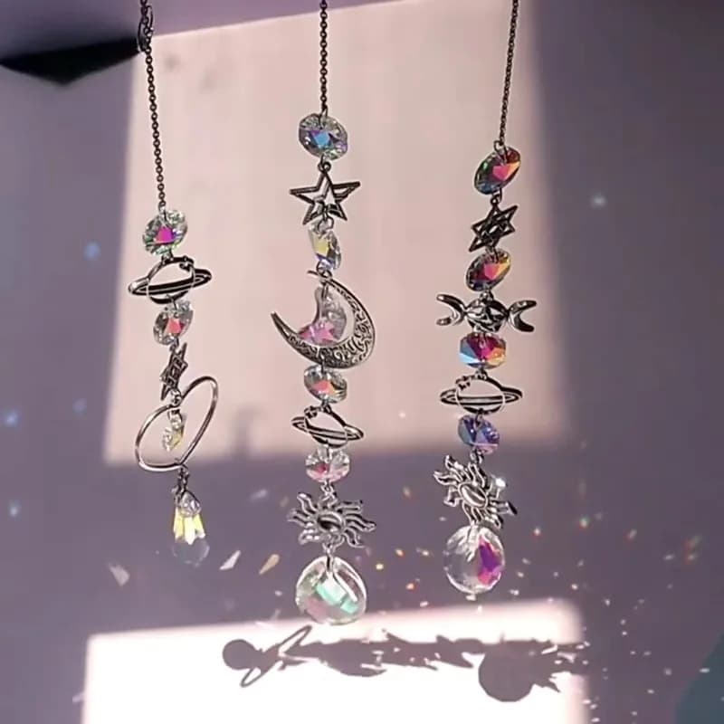 Ciondolo carillon di vento in cristallo Luna Sun Catcher Brillante ornamento arcobaleno Cattura luce Carillon Decorazione della finestra del giardino di casa