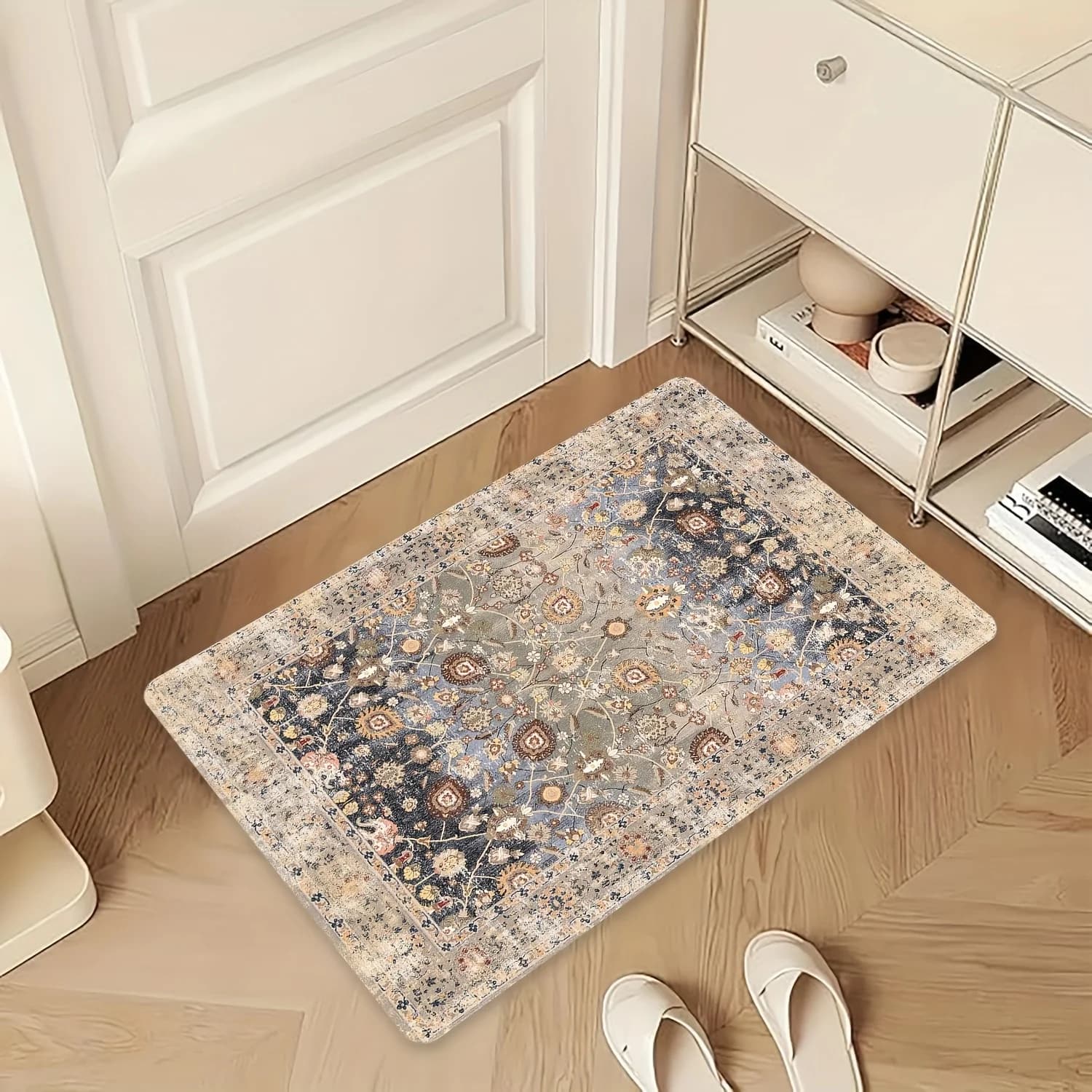 Antique Medallion Welcome Mat Faded Floral Door Rug Bohemian Home Decor Washable Anti Slip
