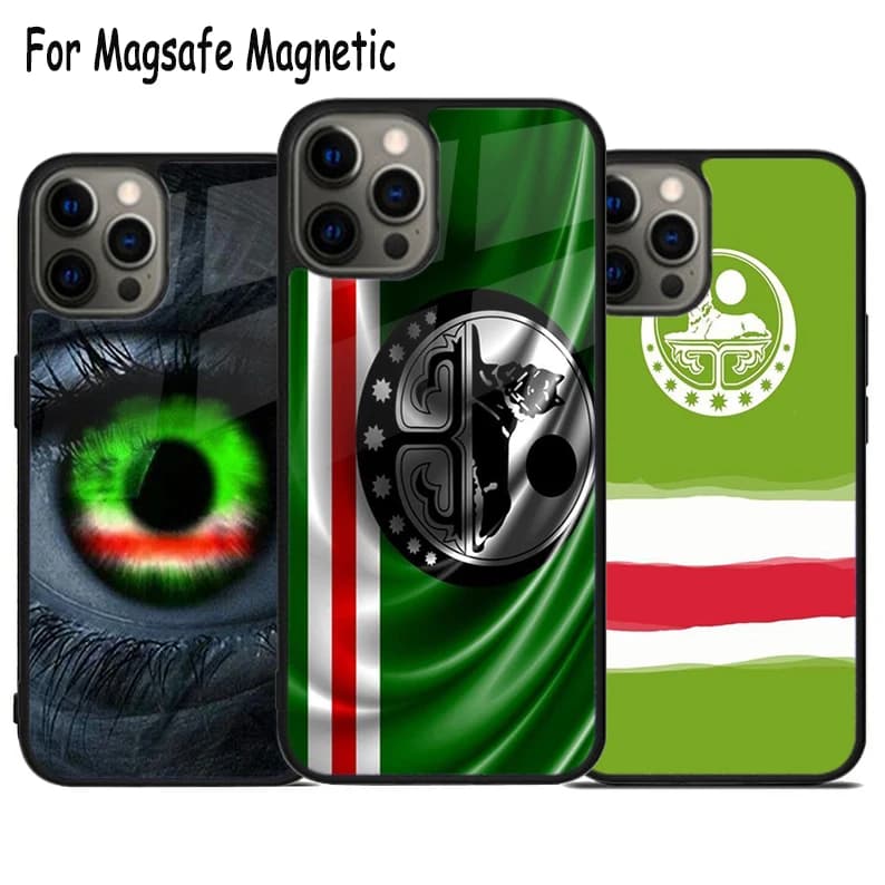 Cover Magnetica Magsafe a Tema Antico con Bandiera Nazionale Chechena per iPhone 17 Air 15 16 16e 14 13 11 12 Pro Max Plus