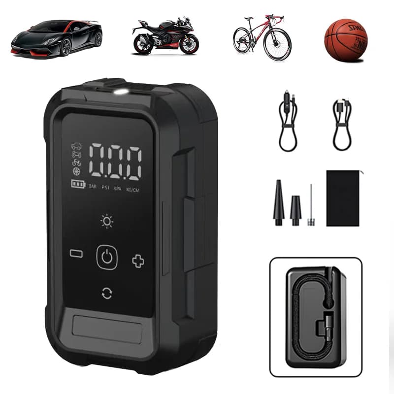 LEIBOO Pompa di gonfiaggio per pneumatici elettrica per compressore d'aria per auto senza fili per pneumatici AUTO per biciclette da moto con illuminazione