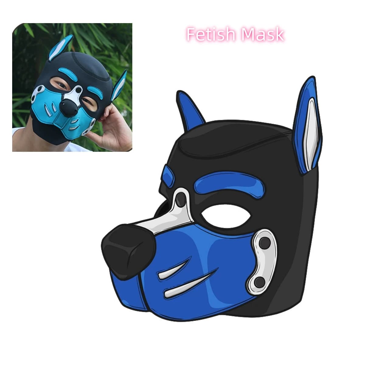 Costumi sexy moda unisex Pupply di Halloween Gioca a feste Giochi per coppie Maschere fetish a pieno facciale Cappuccio in lattice Copricapo per cani a bocca aperta