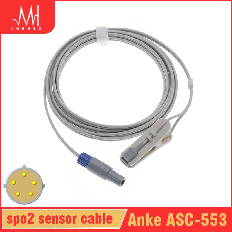 Spo2 probe sensor compatible with Anke ASC-553 Anke ASC-553 ASC-553 Oxygen monitor for adults/children/borne/ear/animal 5 pin 3 m