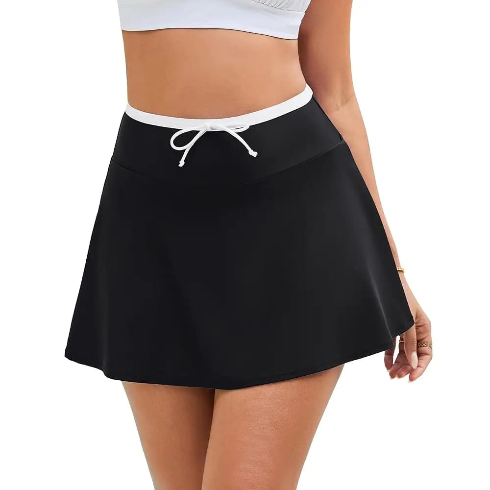 Gonna da bagno da donna a vita alta con colori a contrasto, slip bikini tankini, gonna pantaloncino da spiaggia, fondo costume da bagno