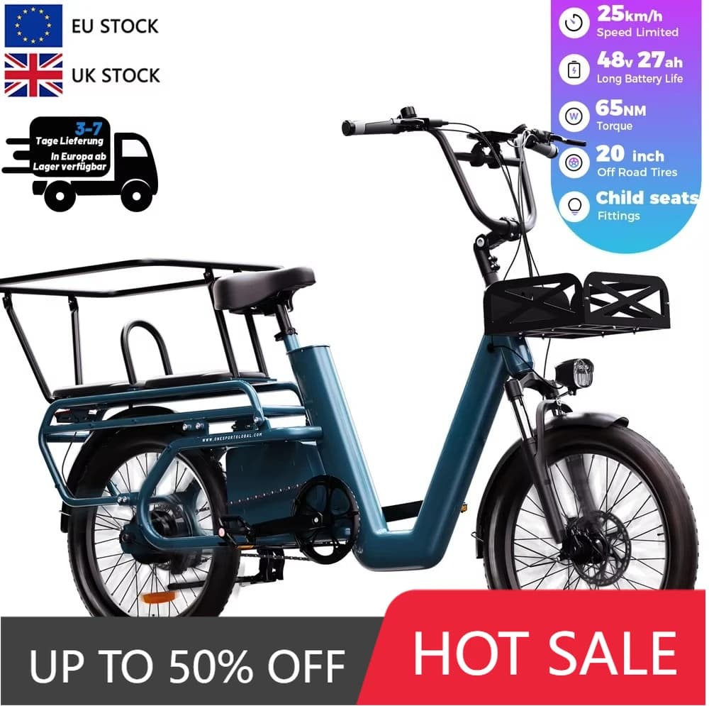 Bicicletta Elettrica Ibrida da Strada JYF ONESPORT OT01 48v 250W 27Ah con Batteria Grande, Motore sul Mozzo Posteriore, Seggiolino per Bambini e Spedizione Gratuita