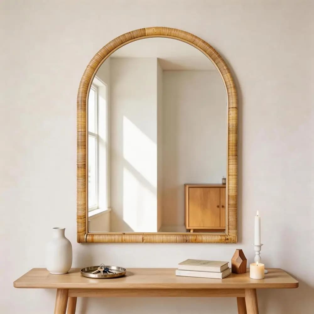 Specchio da parete in rattan naturale, 36 x 24 - Perfetto per l'arredamento boho in camere da letto, bagni, soggiorni e ingressi