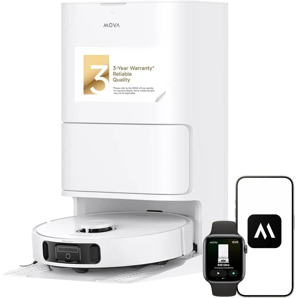 Robot Aspirapolvere e Lavapavimenti E40 Ultra, Aspirazione 19.000Pa, Mop Estensibile e Lavabile, Stazione All-in-One, Svuotamento Automatico, Lavaggio Automatico e Asciugatura a Caldo AI