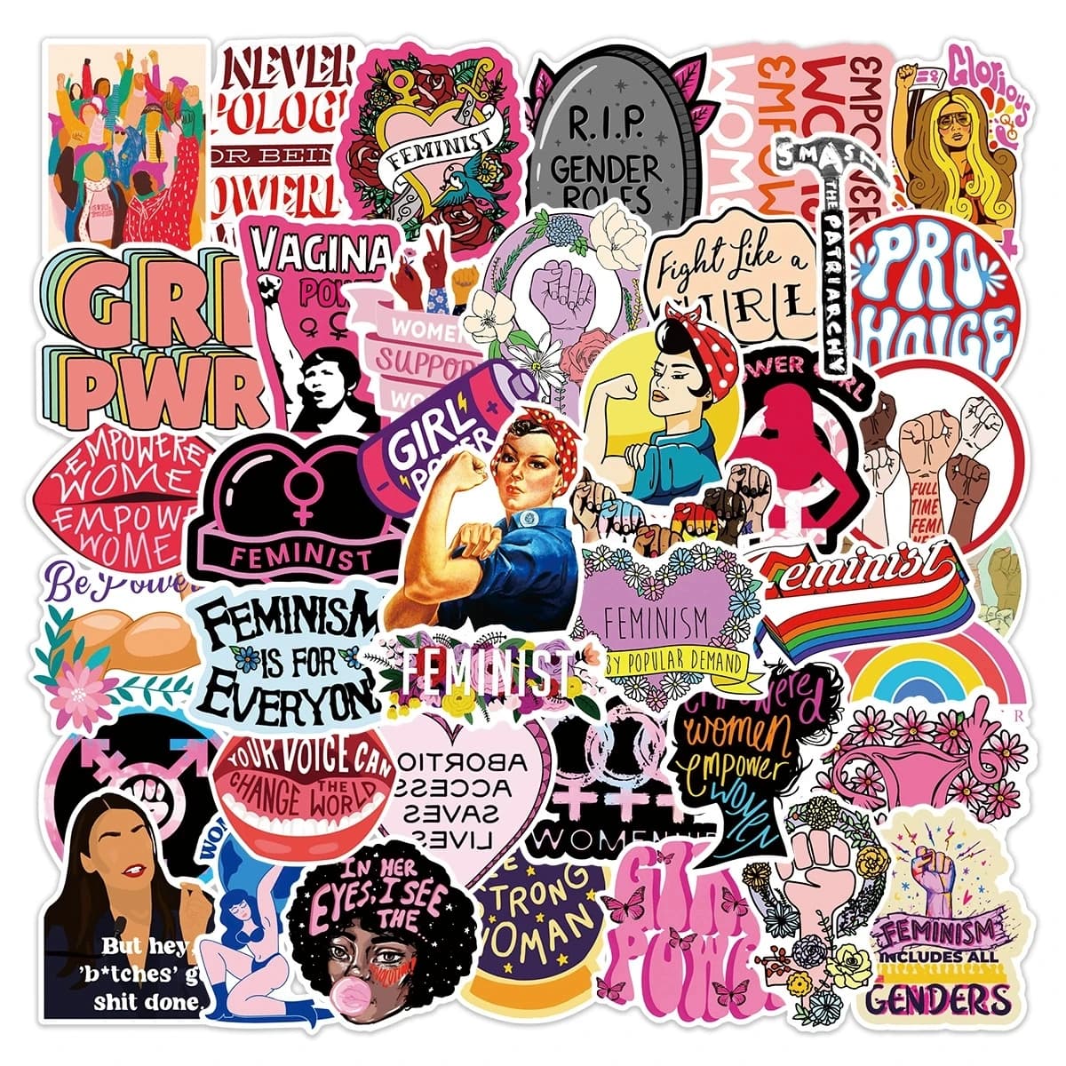 50/100 stickers Girl Power, inspirational and motivational decals for laptop, refrigerator, water bottle, helmet, diary
