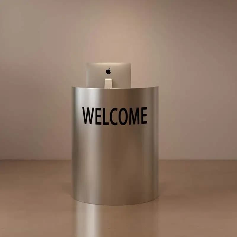 Creative reception desk, semi-curved small cashier counter, small bar counter, oil drum baking paint, clothing store