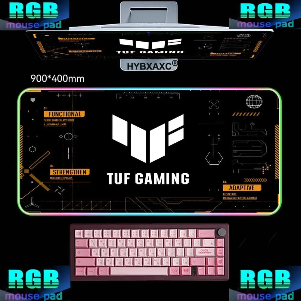 Tappetino per mouse RGB HD TUF Gaming XXL, tappetino da scrivania grande con base in gomma, per computer, PC, giocatori, con bordi cuciti, per laptop HYBXAXC