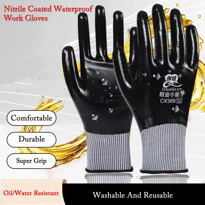1 paio di guanti impermeabili antiscivolo guanti da lavoro resistenti all'olio/acqua rivestiti in nitrile per la riparazione del giardino guanti di sicurezza sul lavoro da pesca