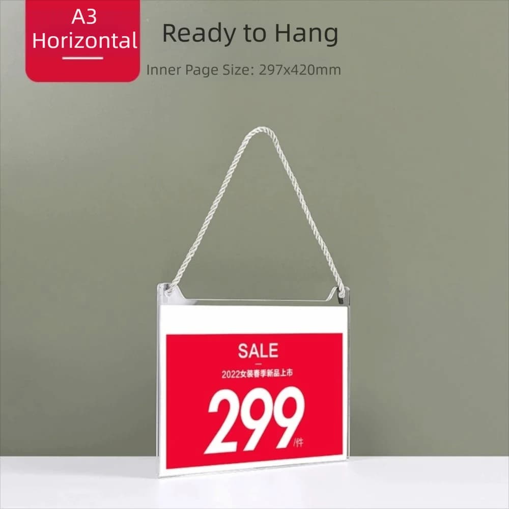 Espositore POP A5/A4/A3, Cornice Portaetichette in Acrilico, Porta Prezzi da Appendere, Cartellone Pubblicitario per Vetrine