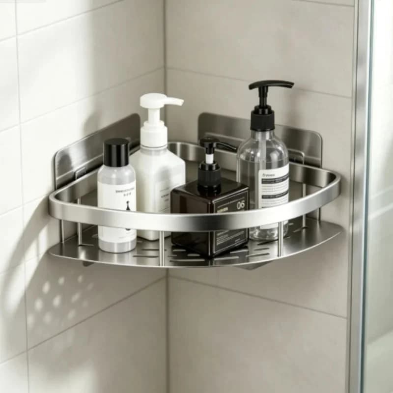 No-Drill Aluminum Toilet Paper Holder with Shelf, Wall-Mounted Bathroom Organizer for Tissue Rolls and Small Restroom Items