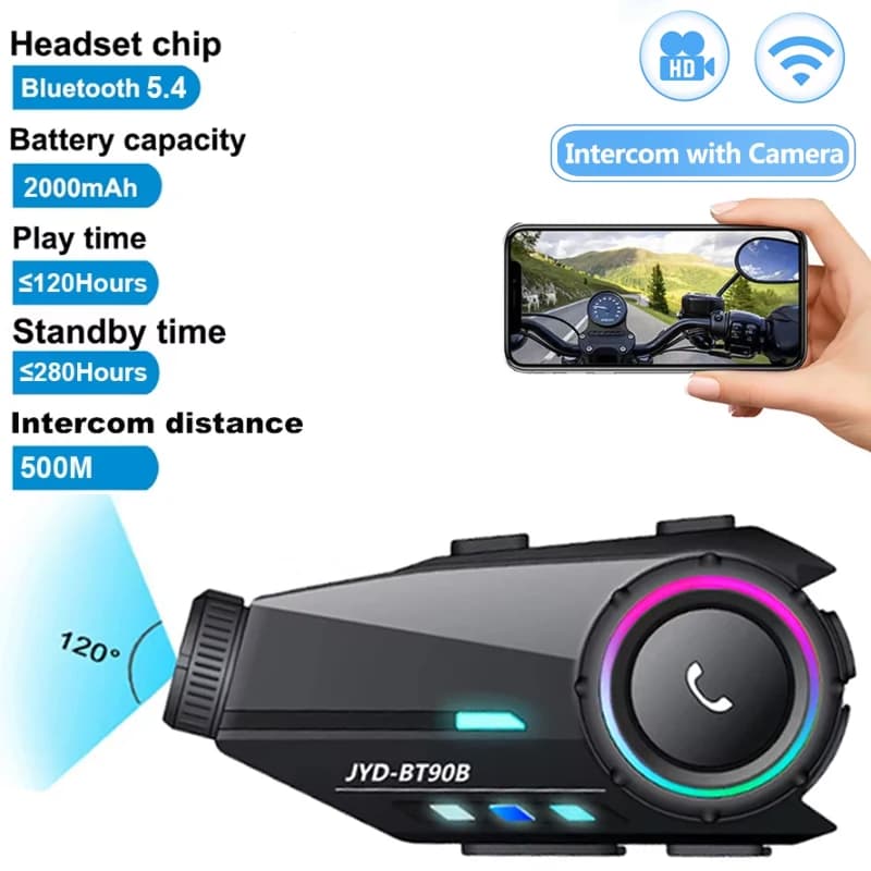 1/2X Motorcycle Helmet Headset Intercom Earphone with Camera Waterproof Wireless Speaker Bluetooth Handsfree Stereo Interphone
