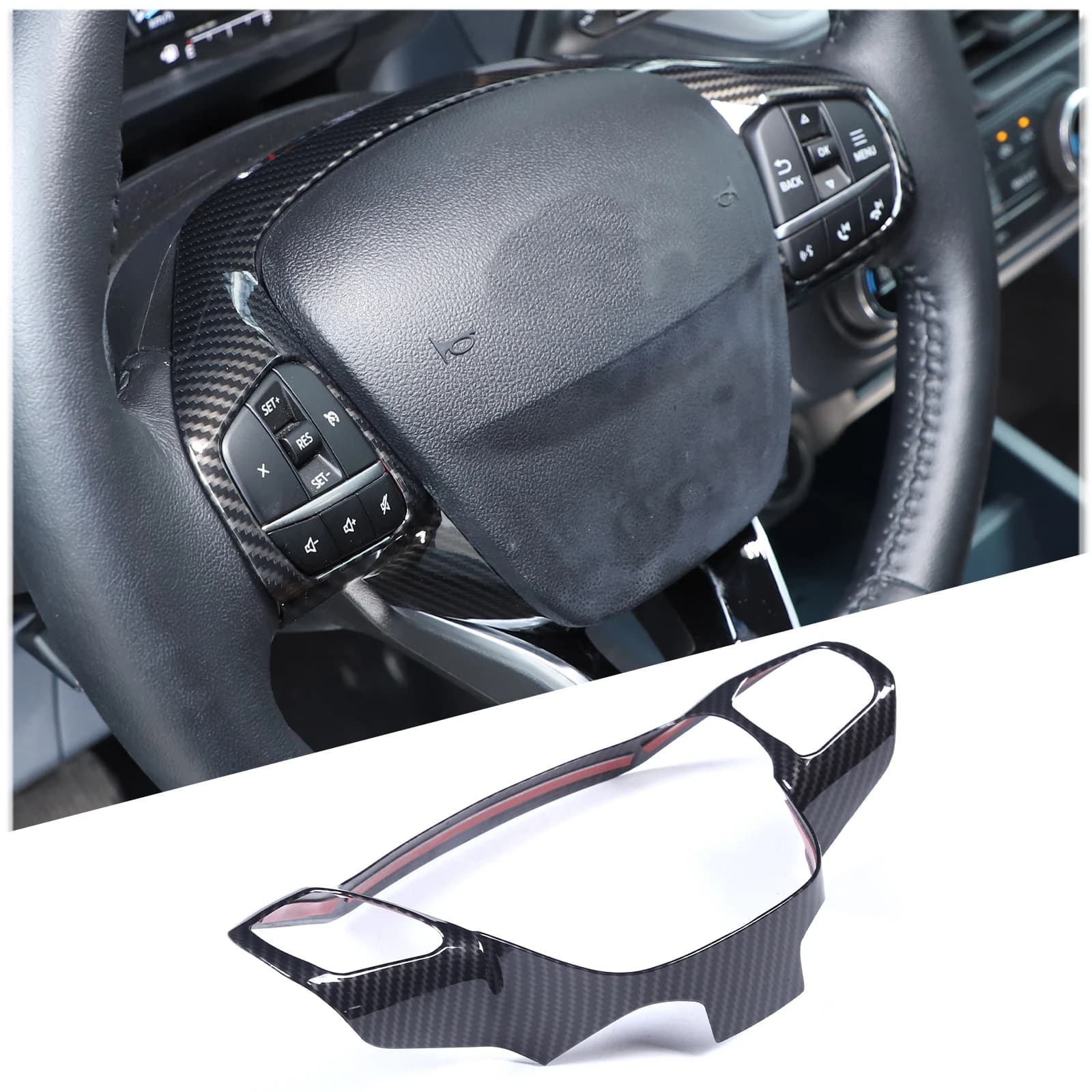 Copertura Decorativa per Volante Auto in ABS con Motivo Fibra di Carbonio, Adesivo per Ford Maverick 2022-2026, Accessori Auto