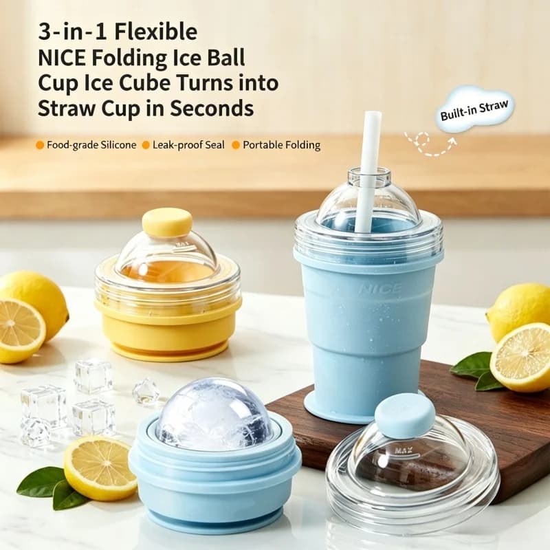 Tazza pieghevole portatile per hockey su ghiaccio, creativa tazza in silicone per alimenti con cannuccia integrata, comoda tazza per le uscite estive