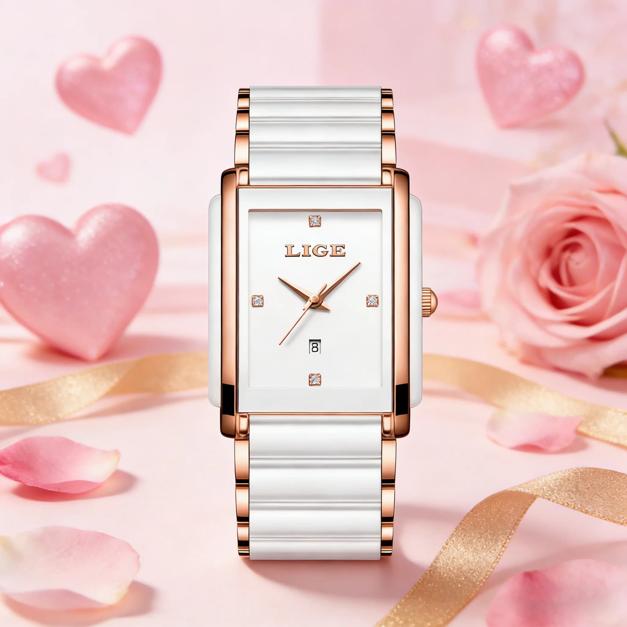 LIGE Fashion Square Quartz Woman Watches Ceramics Elegant Simple Diamond Auto Date Romantic Birthday Gift Leisure Wristwatch