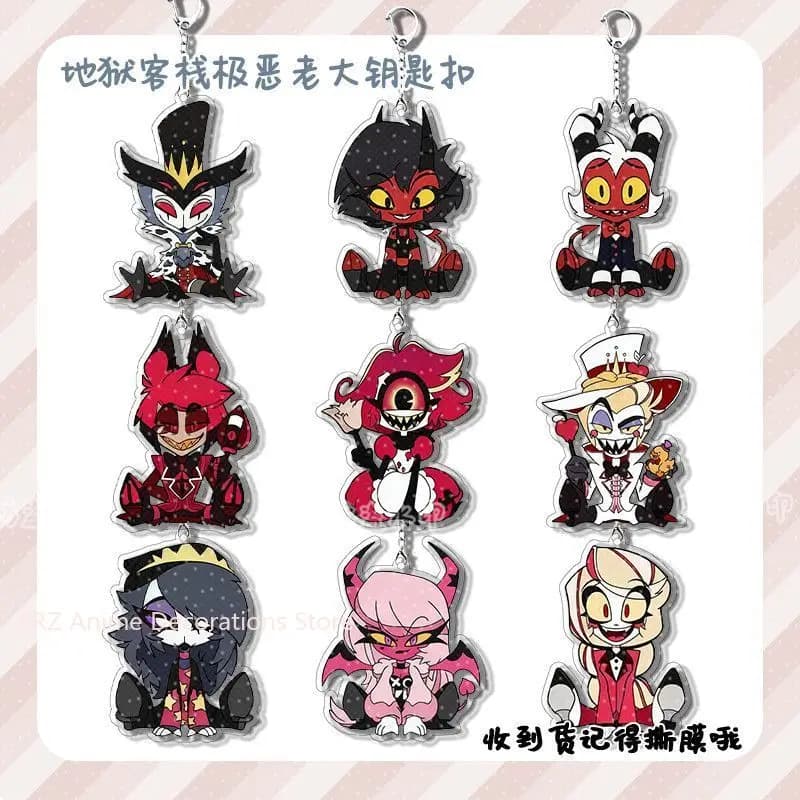 10 pezzi Anime Hazbin Hotel Alastor carino acrilico portachiavi per auto accessori borsa fascino zaino ciondolo portachiavi regalo di compleanno